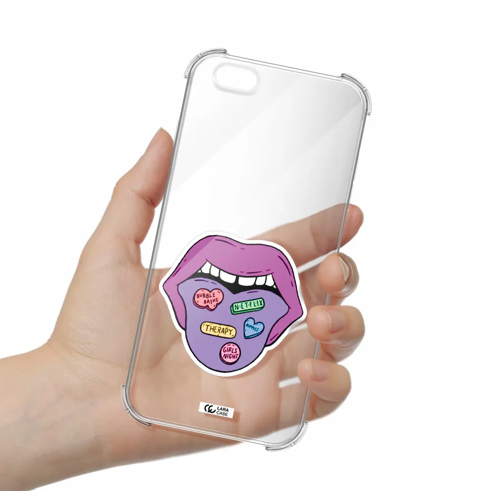 a purple lips with different colored hearts on it Apple iPhone 6S Clear PC Case