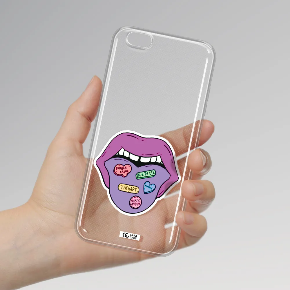a purple lips with different colored hearts on it Apple iPhone 6S Clear TPU Case