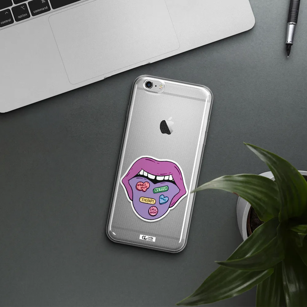 a purple lips with different colored hearts on it Apple iPhone 6S Clear TPU Case
