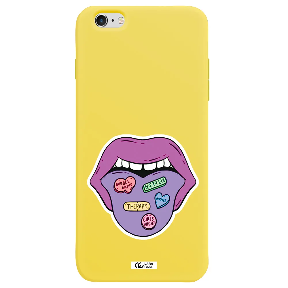 a purple lips with different colored hearts on it Apple iPhone 6S Silicone canary yellow Case