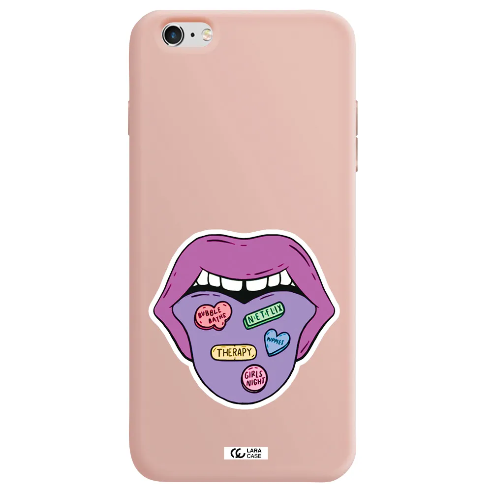 a purple lips with different colored hearts on it Apple iPhone 6S Silicone pastel pink Case