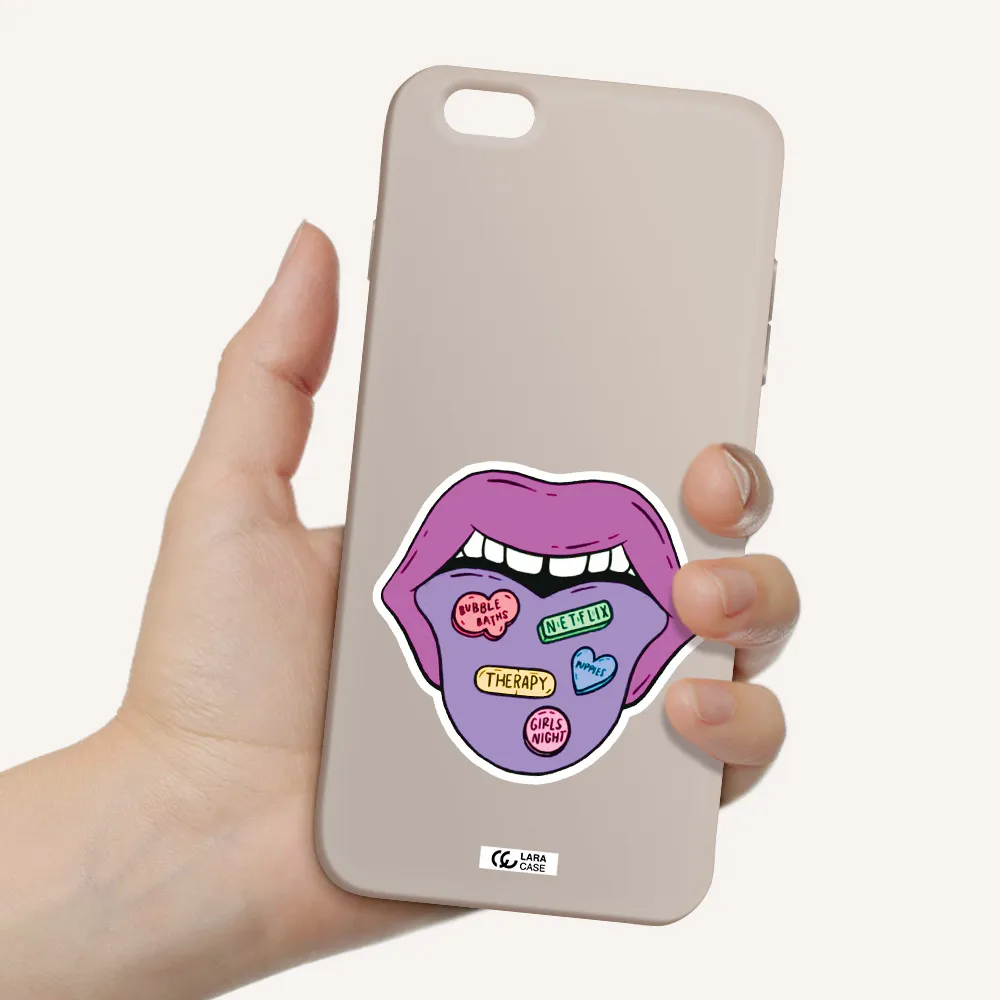 a purple lips with different colored hearts on it Apple iPhone 6S Silicone Stone Case