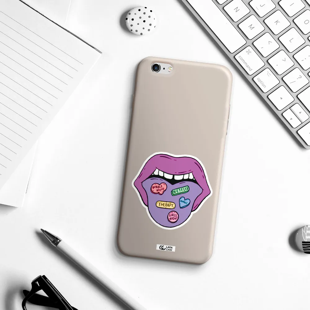 a purple lips with different colored hearts on it Apple iPhone 6S Silicone Stone Case