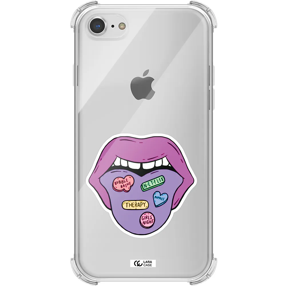 a purple lips with different colored hearts on it Apple iPhone 7 Clear PC Case