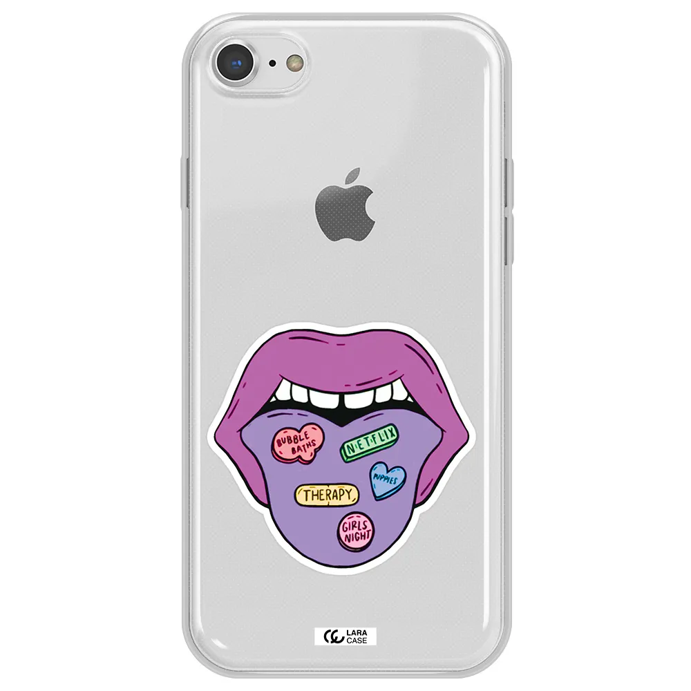 a purple lips with different colored hearts on it Apple iPhone 7 Clear TPU Case