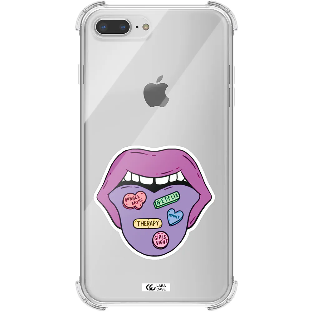 a purple lips with different colored hearts on it Apple iPhone 7 plus Clear PC Case