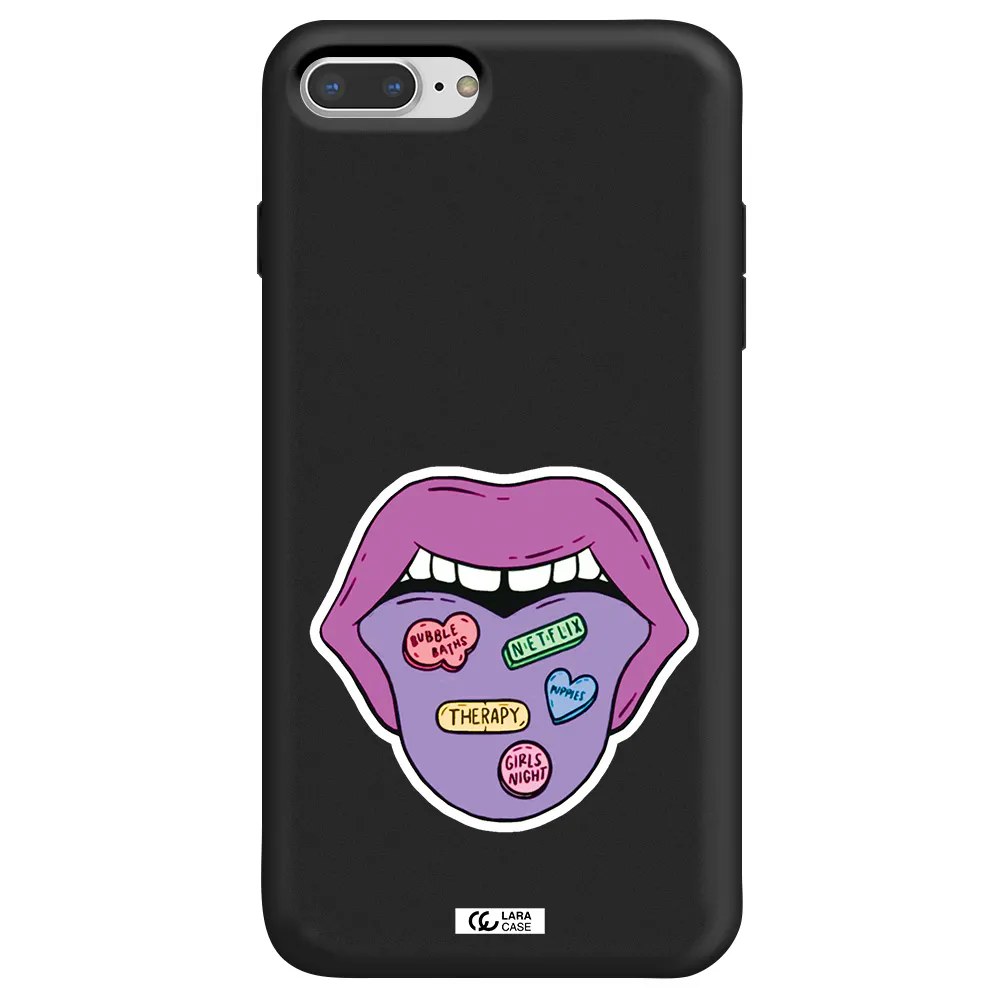 a purple lips with different colored hearts on it Apple iPhone 7 plus Silicone black Case
