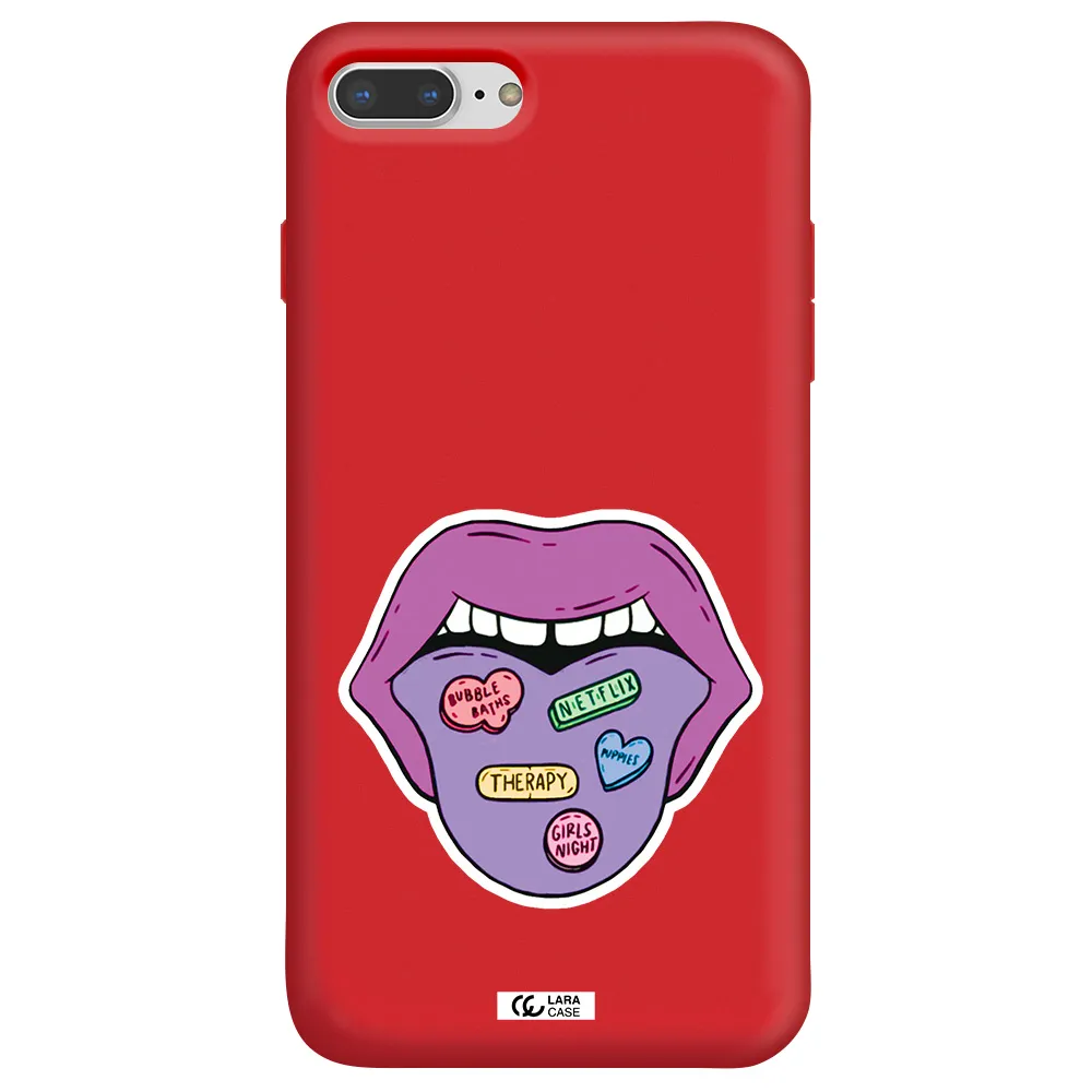 a purple lips with different colored hearts on it Apple iPhone 7 plus Silicone Imperial Red Case