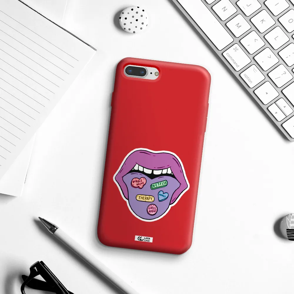a purple lips with different colored hearts on it Apple iPhone 7 plus Silicone Imperial Red Case