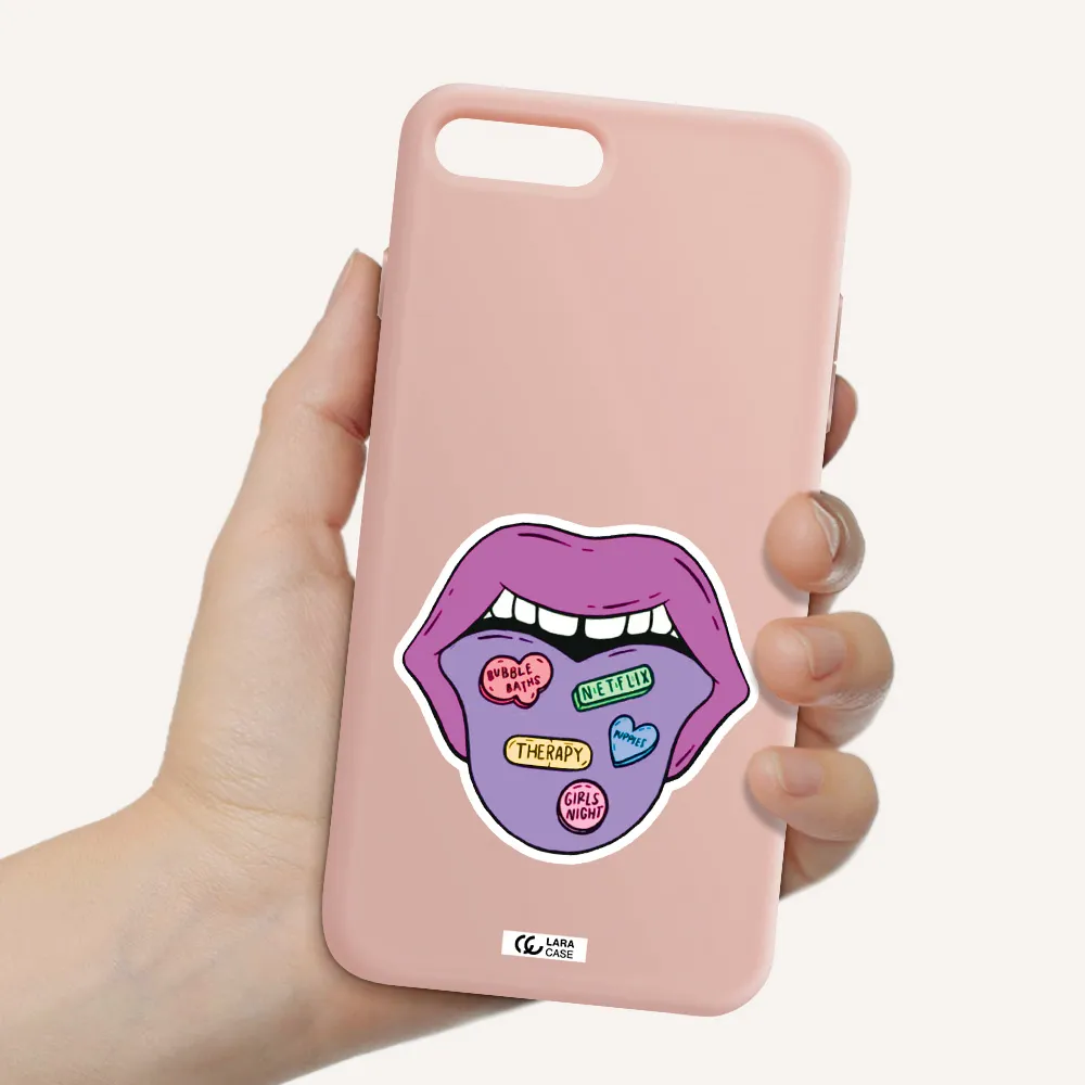 a purple lips with different colored hearts on it Apple iPhone 7 plus Silicone pastel pink Case