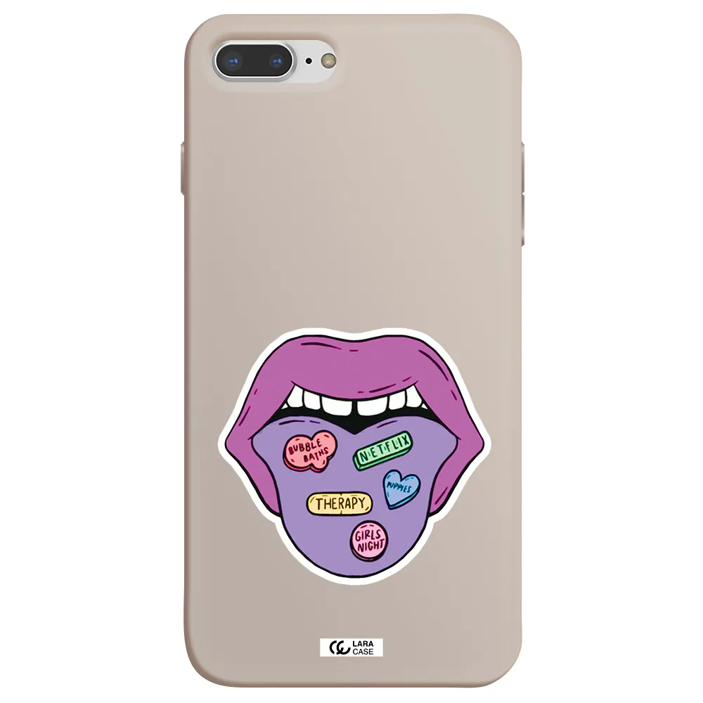 a purple lips with different colored hearts on it Apple iPhone 7 plus Silicone Stone Case