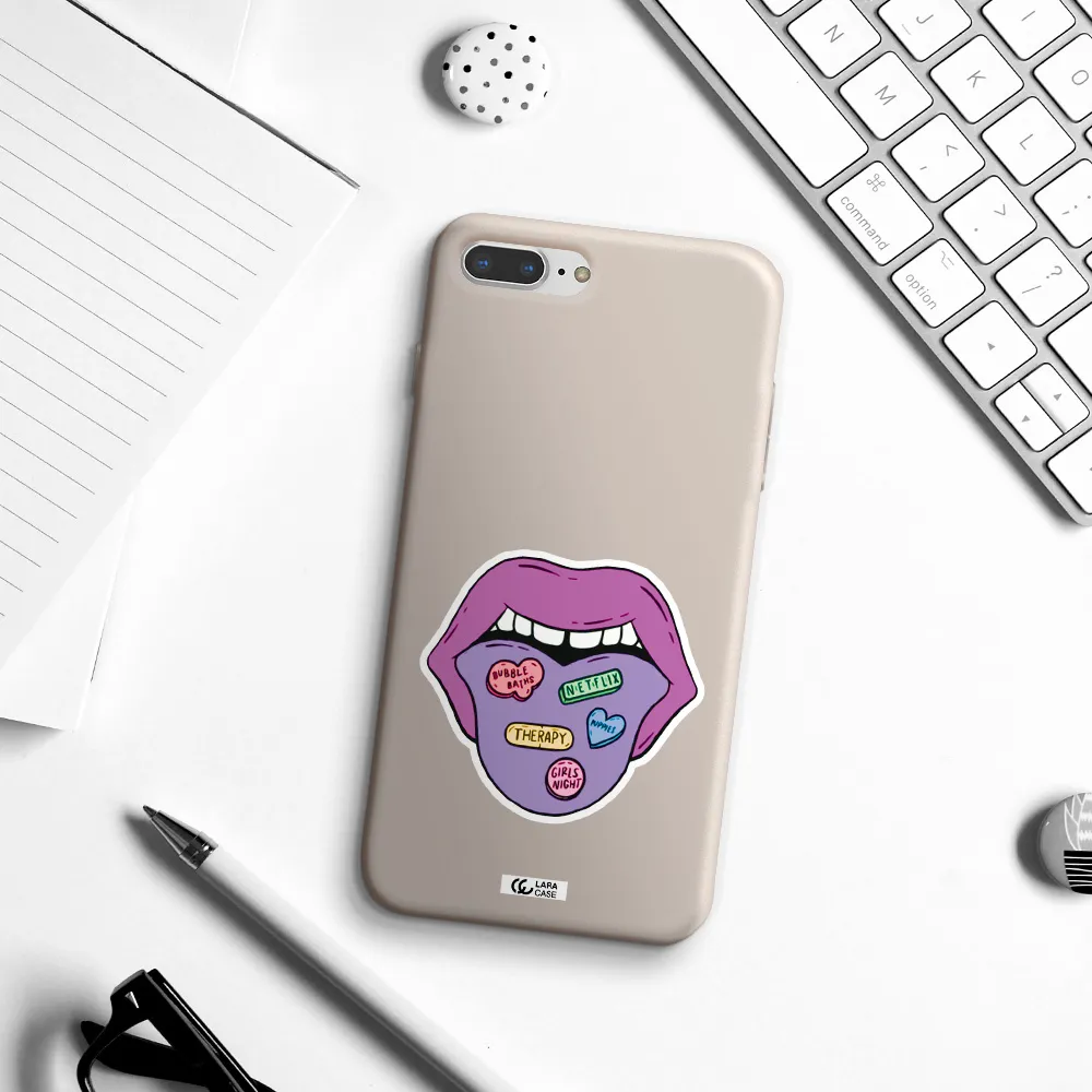 a purple lips with different colored hearts on it Apple iPhone 7 plus Silicone Stone Case