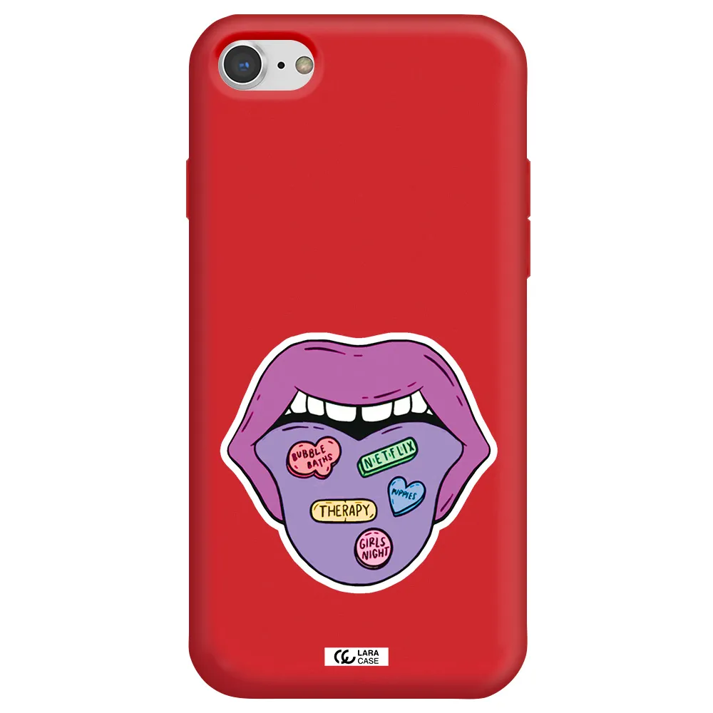 a purple lips with different colored hearts on it Apple iPhone 7 Silicone Imperial Red Case