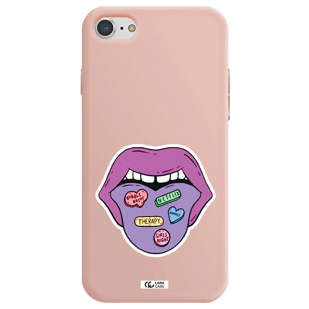 a purple lips with different colored hearts on it Apple iPhone 7 Silicone pastel pink Case