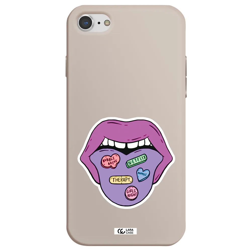 a purple lips with different colored hearts on it Apple iPhone 7 Silicone Stone Case
