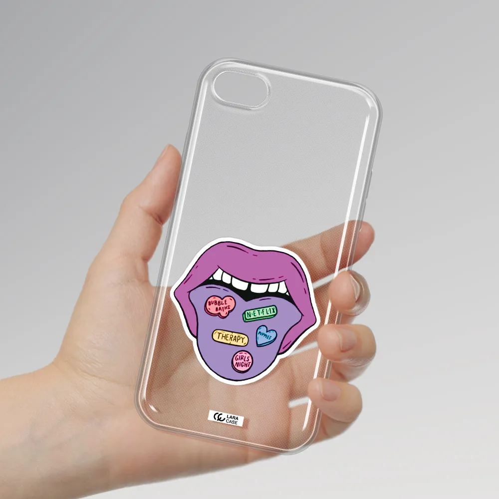 a purple lips with different colored hearts on it Apple iPhone 8 Clear TPU Case