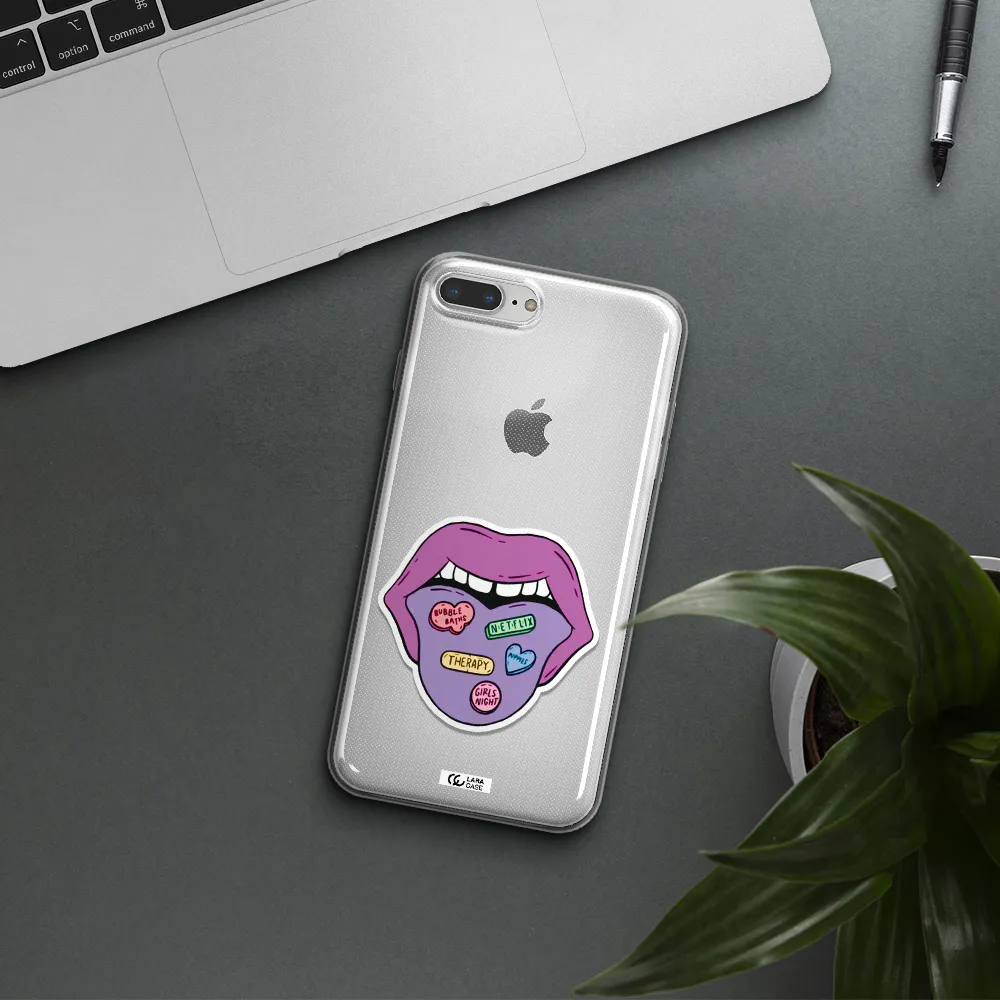 a purple lips with different colored hearts on it Apple iPhone 8 plus Clear TPU Case