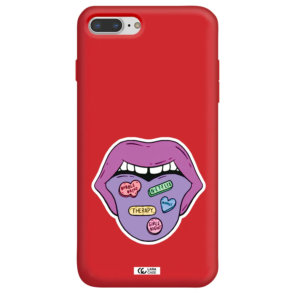 a purple lips with different colored hearts on it Apple iPhone 8 plus Silicone Imperial Red Case