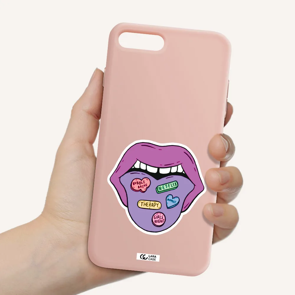 a purple lips with different colored hearts on it Apple iPhone 8 plus Silicone pastel pink Case