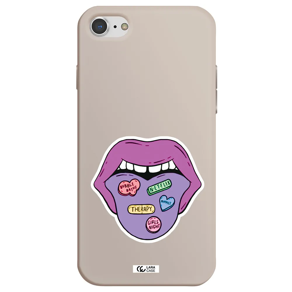 a purple lips with different colored hearts on it Apple iPhone 8 Silicone Stone Case