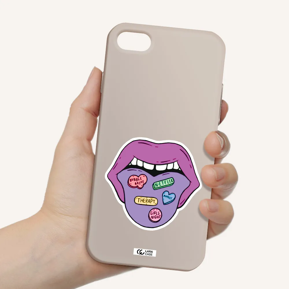 a purple lips with different colored hearts on it Apple iPhone 8 Silicone Stone Case