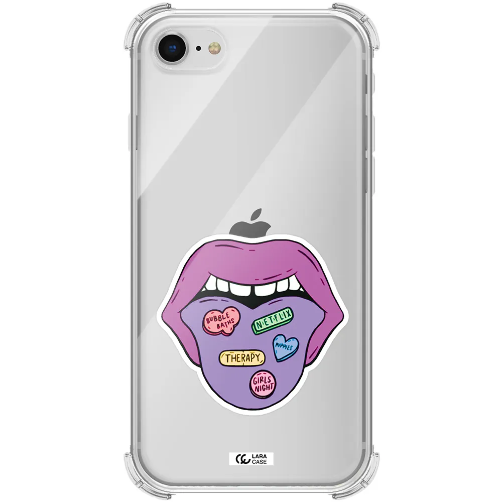 a purple lips with different colored hearts on it Apple iPhone se 2020 Clear PC Case