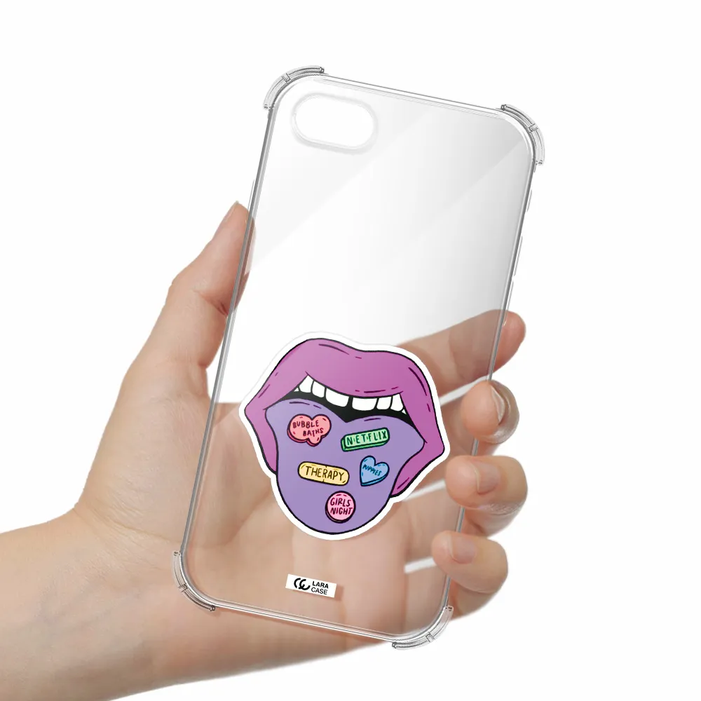 a purple lips with different colored hearts on it Apple iPhone se 2020 Clear PC Case
