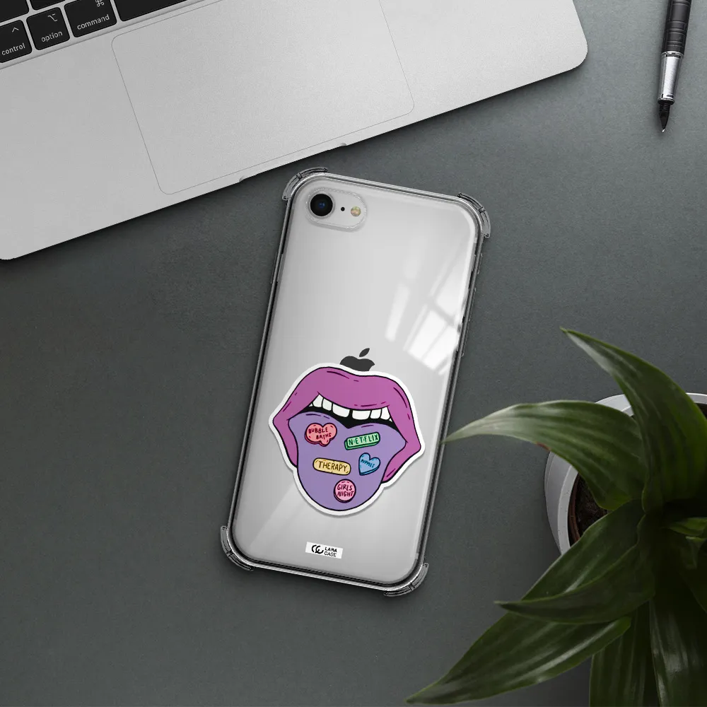 a purple lips with different colored hearts on it Apple iPhone se 2020 Clear PC Case