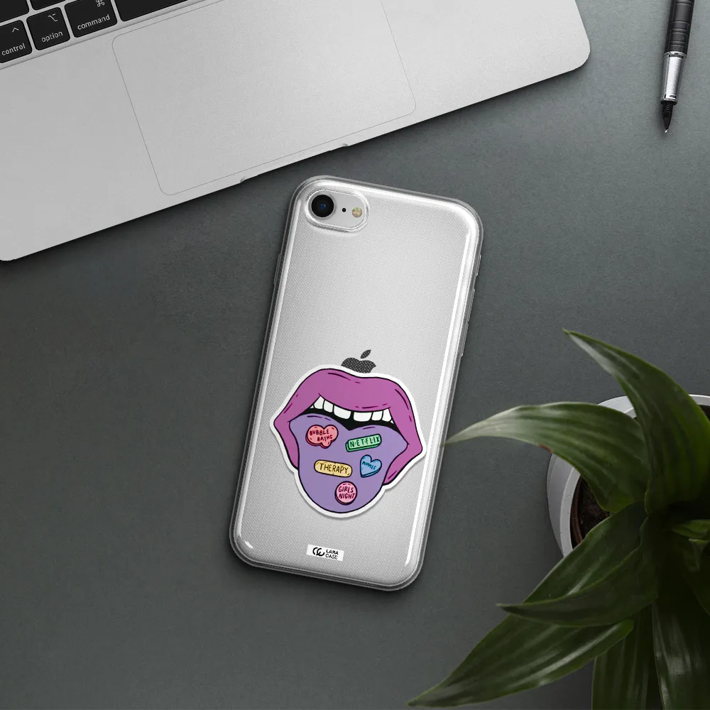 A Purple Lips With Different Colored Hearts On It Apple Iphone Se 2020 Clear Tpu Case