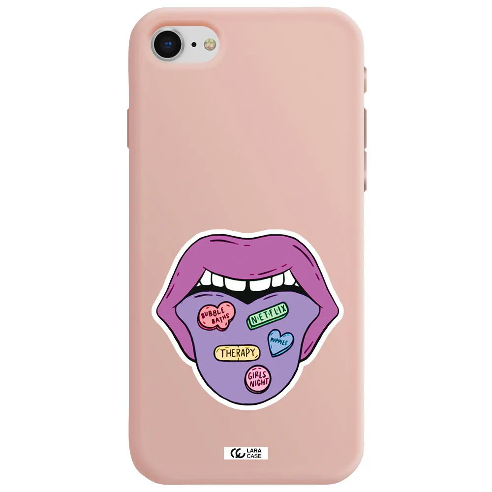 a purple lips with different colored hearts on it Apple iPhone se 2020 Silicone pastel pink Case