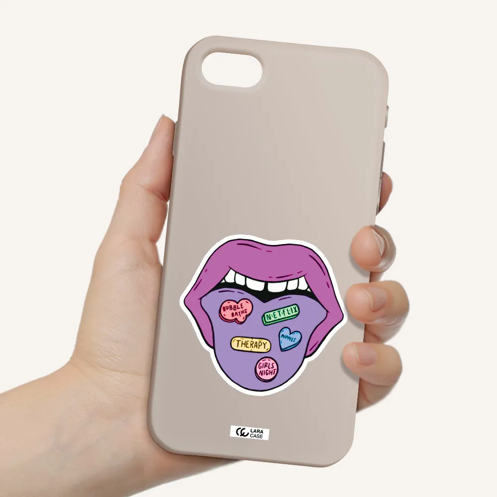 a purple lips with different colored hearts on it Apple iPhone se 2020 Silicone Stone Case