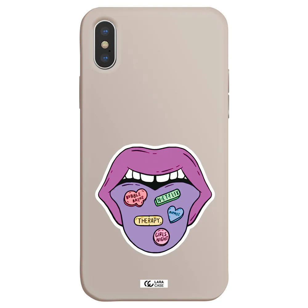 a purple lips with different colored hearts on it Apple iPhone X Silicone Stone Case