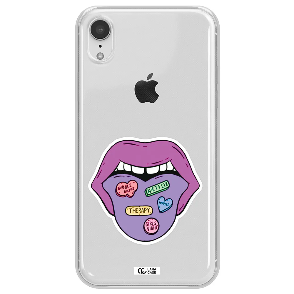 a purple lips with different colored hearts on it Apple iPhone XR Clear TPU Case