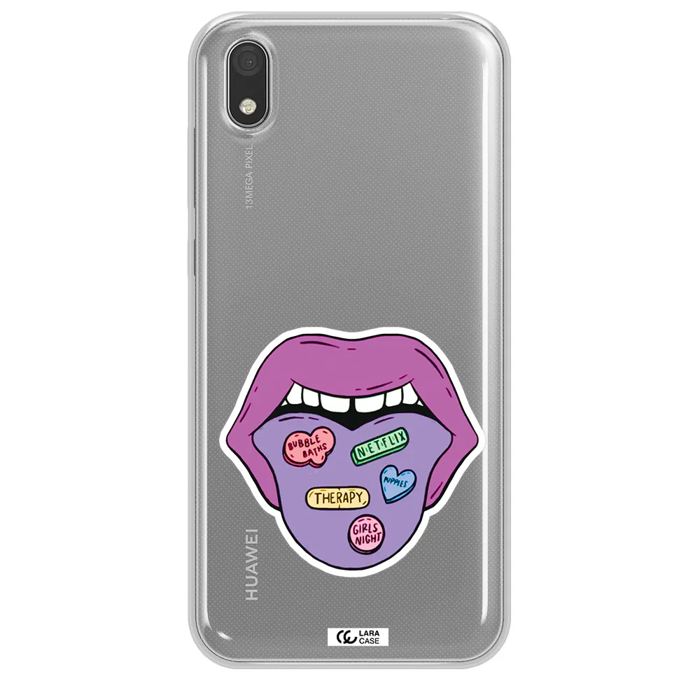 a purple lips with different colored hearts on it Huawei Honor 8S Clear TPU Case
