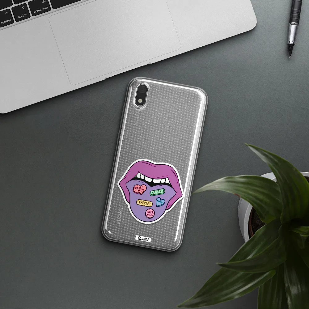a purple lips with different colored hearts on it Huawei Honor 8S Clear TPU Case