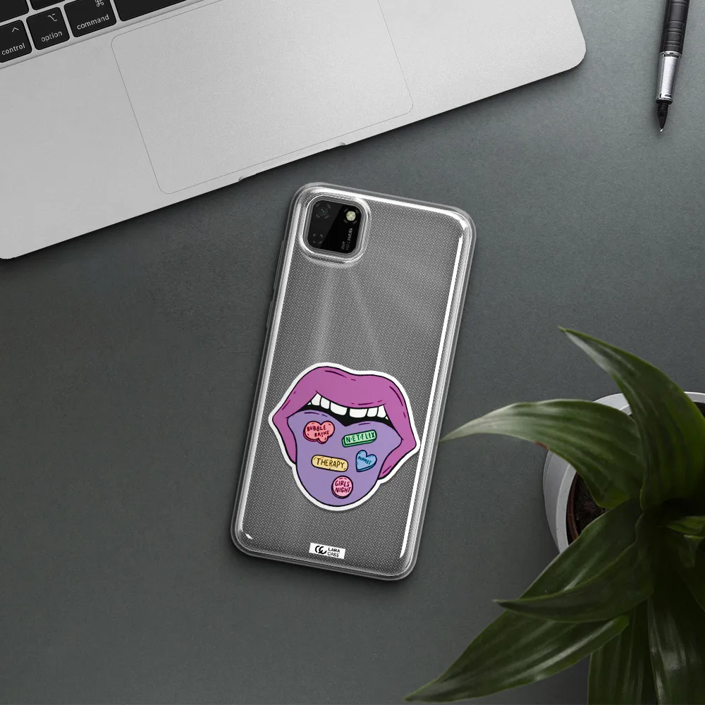 a purple lips with different colored hearts on it Huawei Honor 9S Clear TPU Case