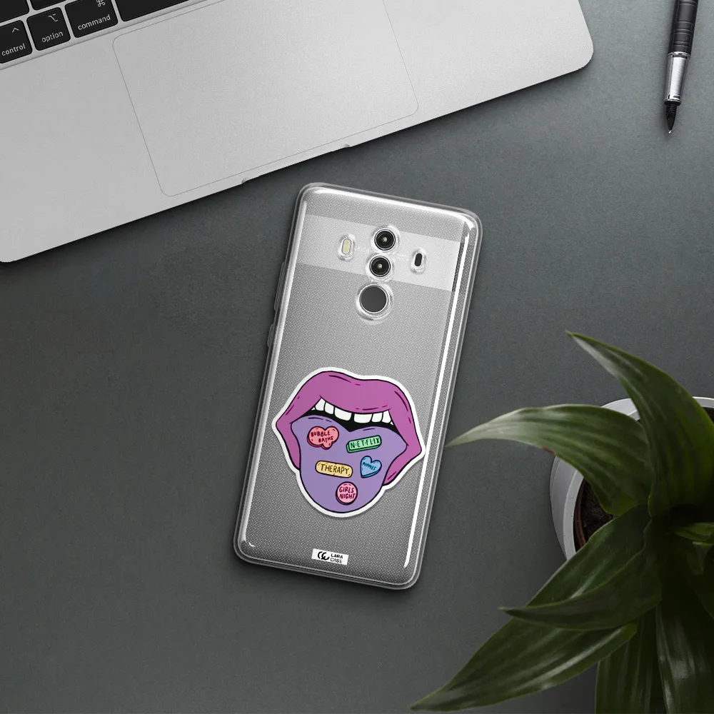 a purple lips with different colored hearts on it Huawei Mate 10 Clear TPU Case