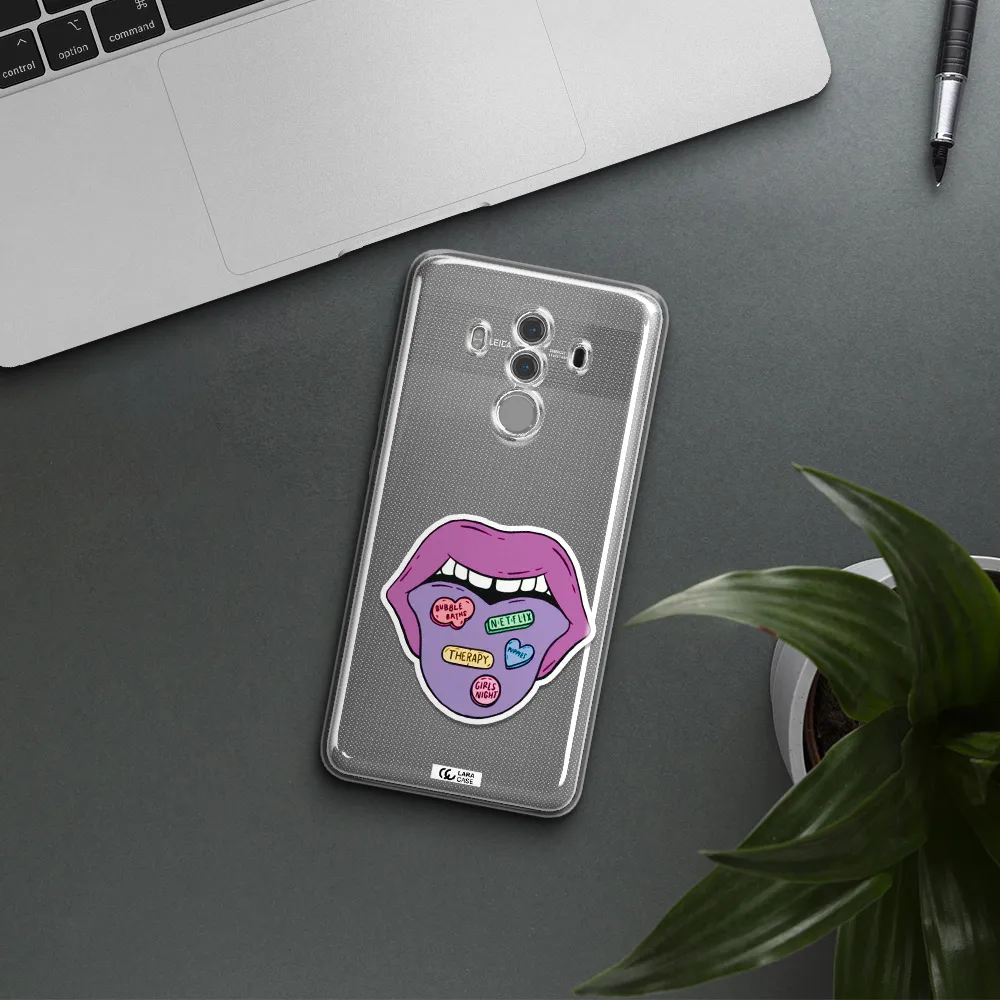 a purple lips with different colored hearts on it Huawei Mate 10 Pro Clear TPU Case