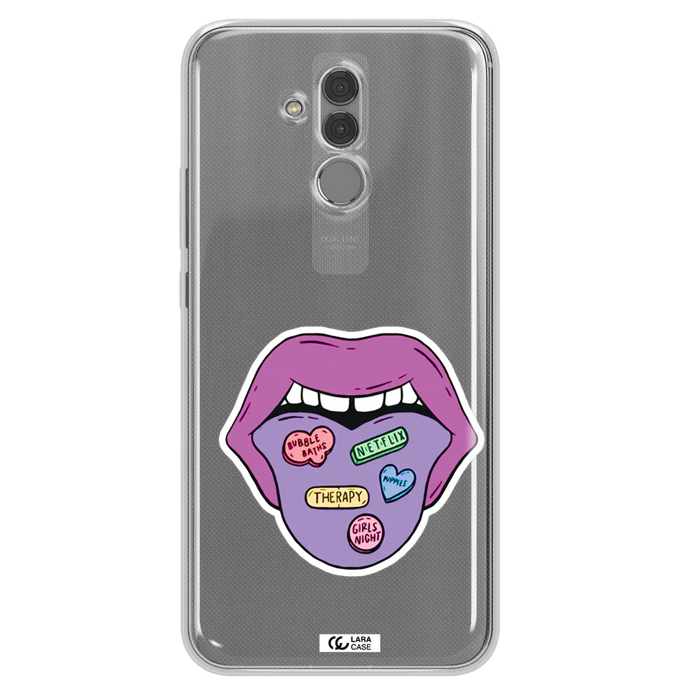 a purple lips with different colored hearts on it Huawei Mate 20 Lite Clear TPU Case