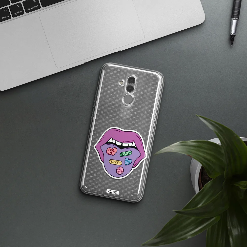 a purple lips with different colored hearts on it Huawei Mate 20 Lite Clear TPU Case