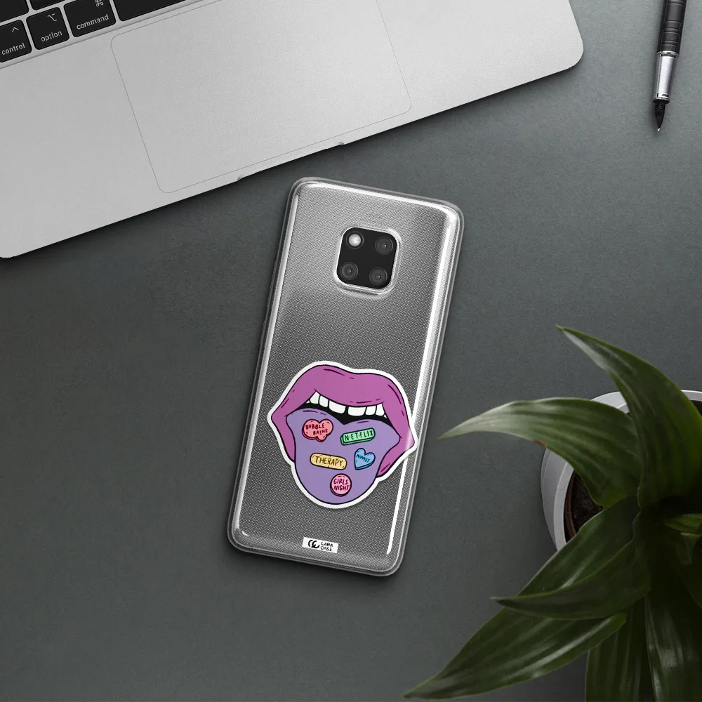 a purple lips with different colored hearts on it Huawei Mate 20 Pro Clear TPU Case