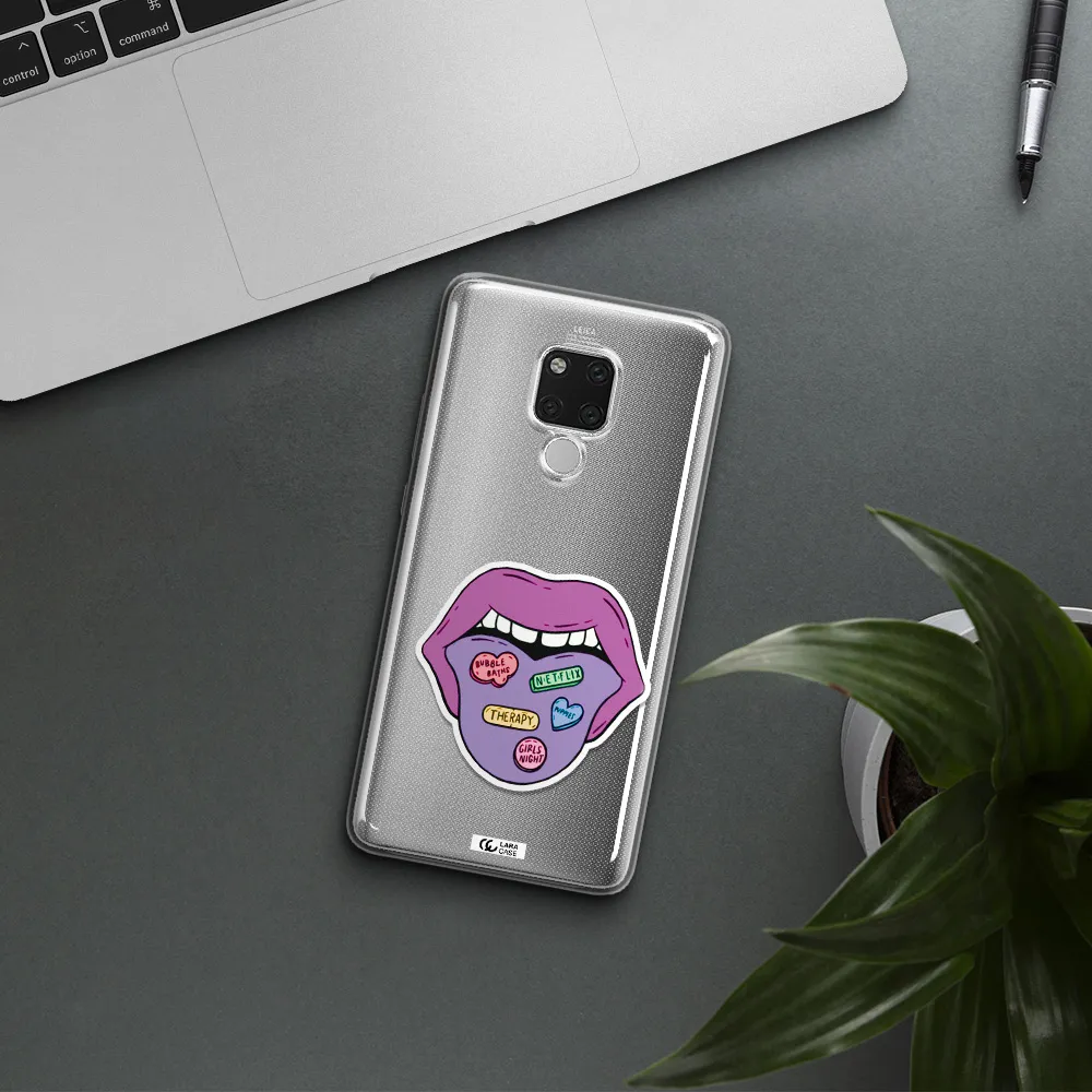 a purple lips with different colored hearts on it Huawei Mate 20X Clear TPU Case