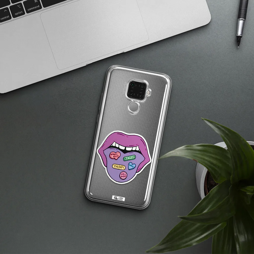 a purple lips with different colored hearts on it Huawei Mate 30 Lite Clear TPU Case