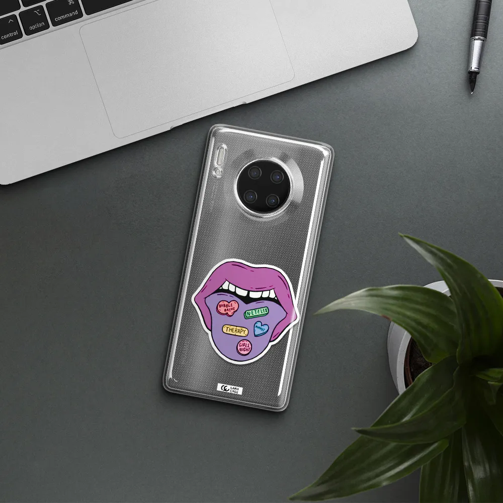 a purple lips with different colored hearts on it Huawei Mate 30 Pro Clear TPU Case