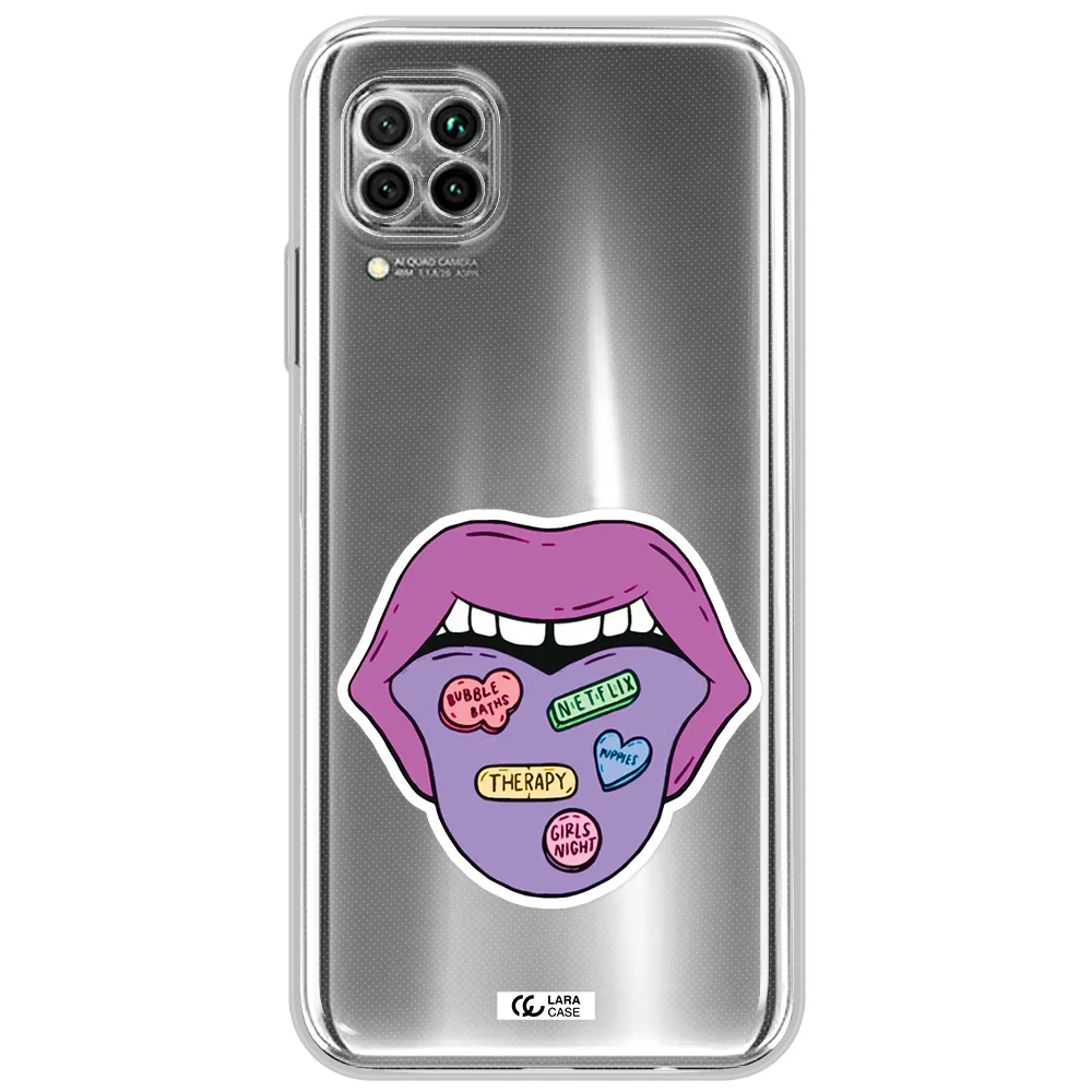 A Purple Lips With Different Colored Hearts On It Huawei Nova 7I Clear Tpu Case