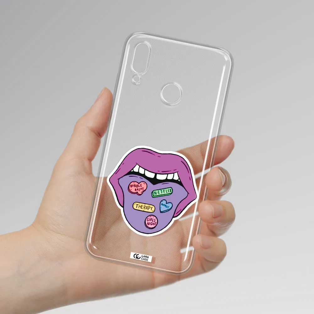 a purple lips with different colored hearts on it Huawei P Smart 2019 Clear TPU Case
