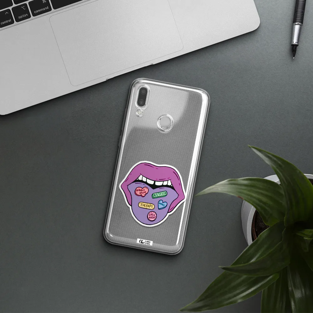 a purple lips with different colored hearts on it Huawei P Smart 2019 Clear TPU Case