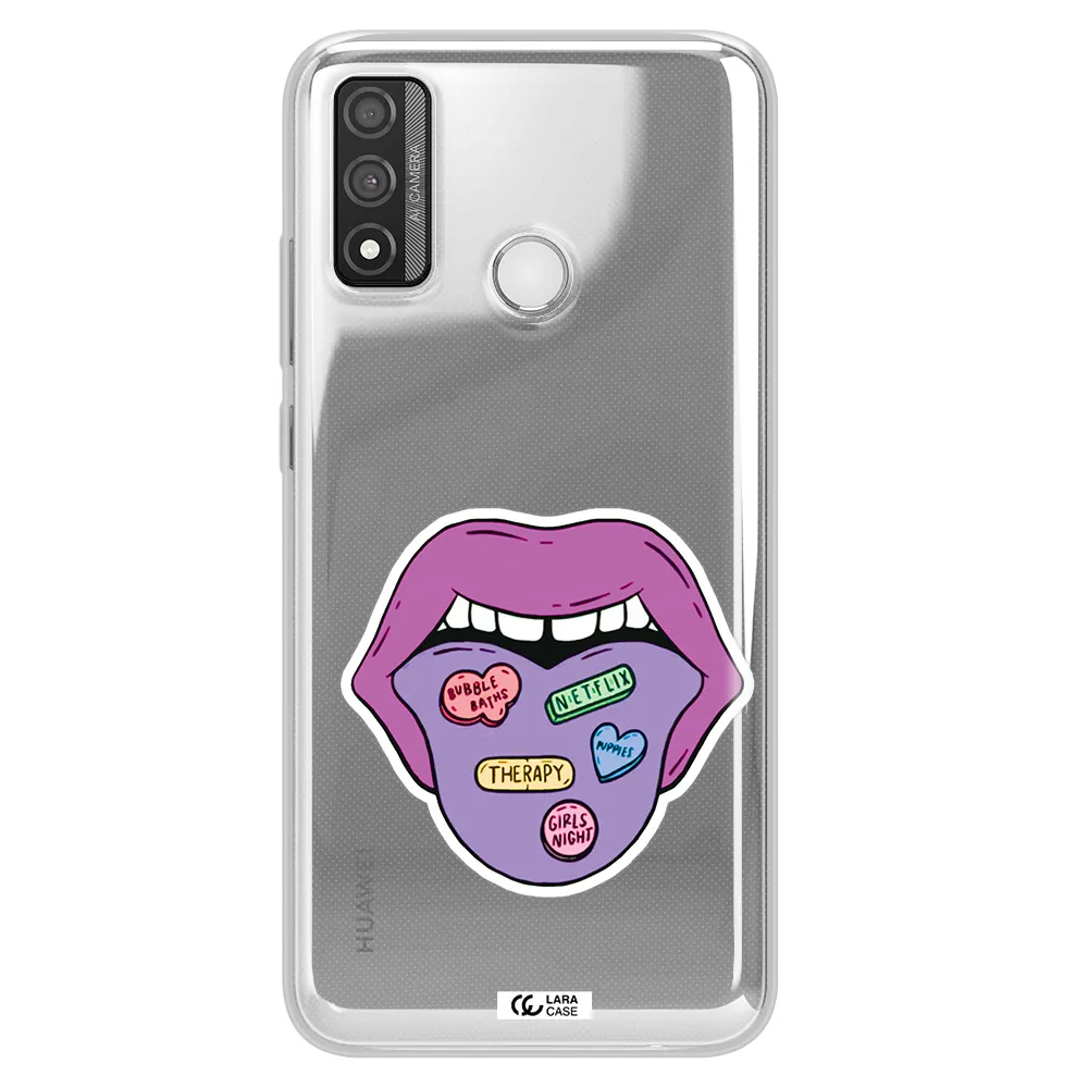a purple lips with different colored hearts on it Huawei P Smart 2020 Clear TPU Case