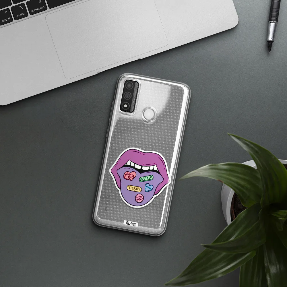 a purple lips with different colored hearts on it Huawei P Smart 2020 Clear TPU Case