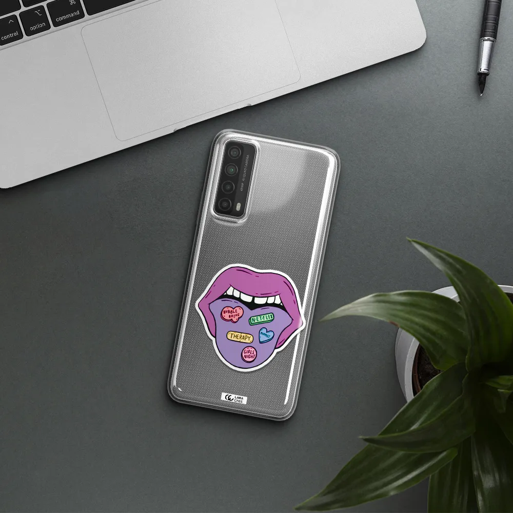 a purple lips with different colored hearts on it Huawei P Smart 2021 Clear TPU Case